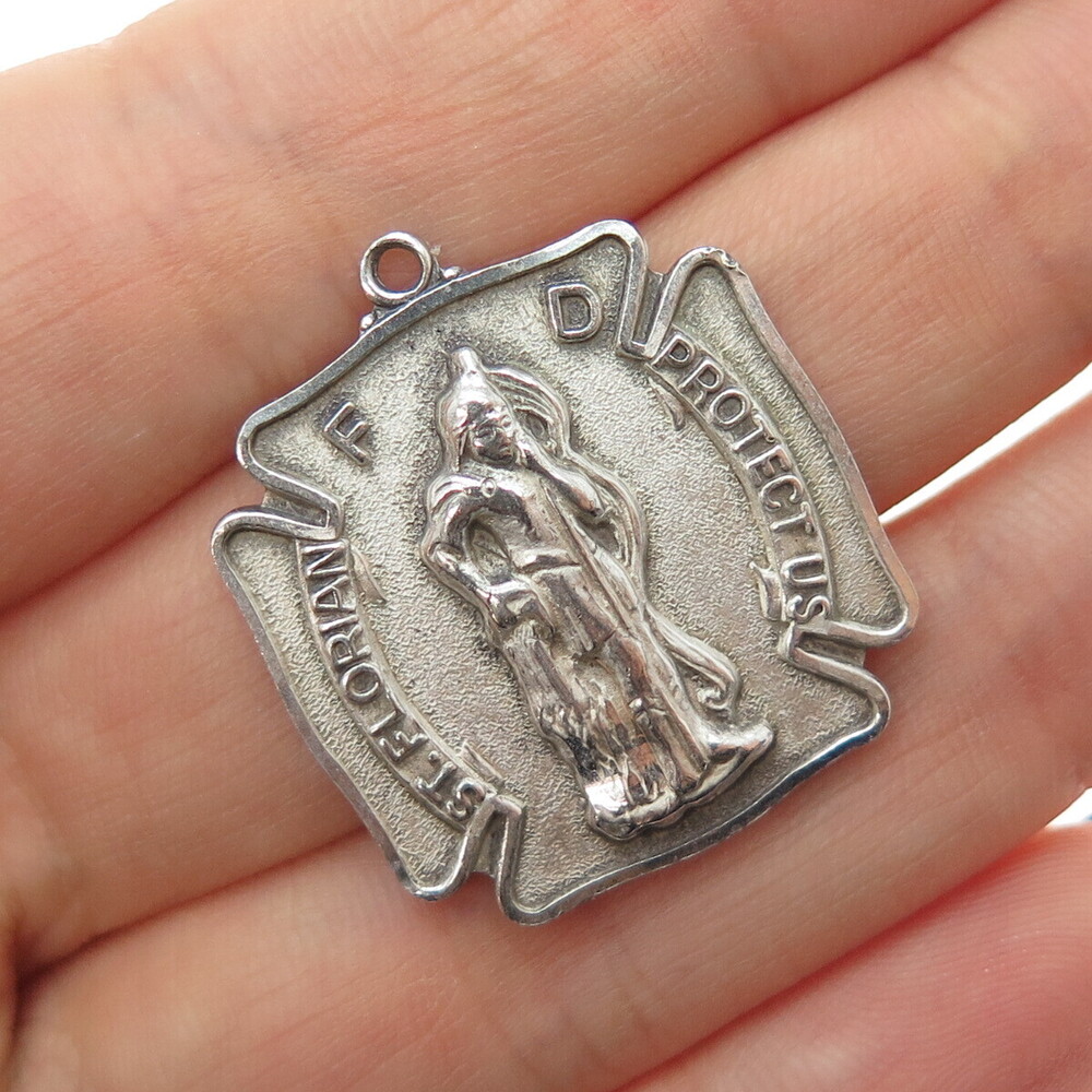 CHAPEL 925 Sterling Silver Vintage St. Florian Cross Oxidized Charm Pendant